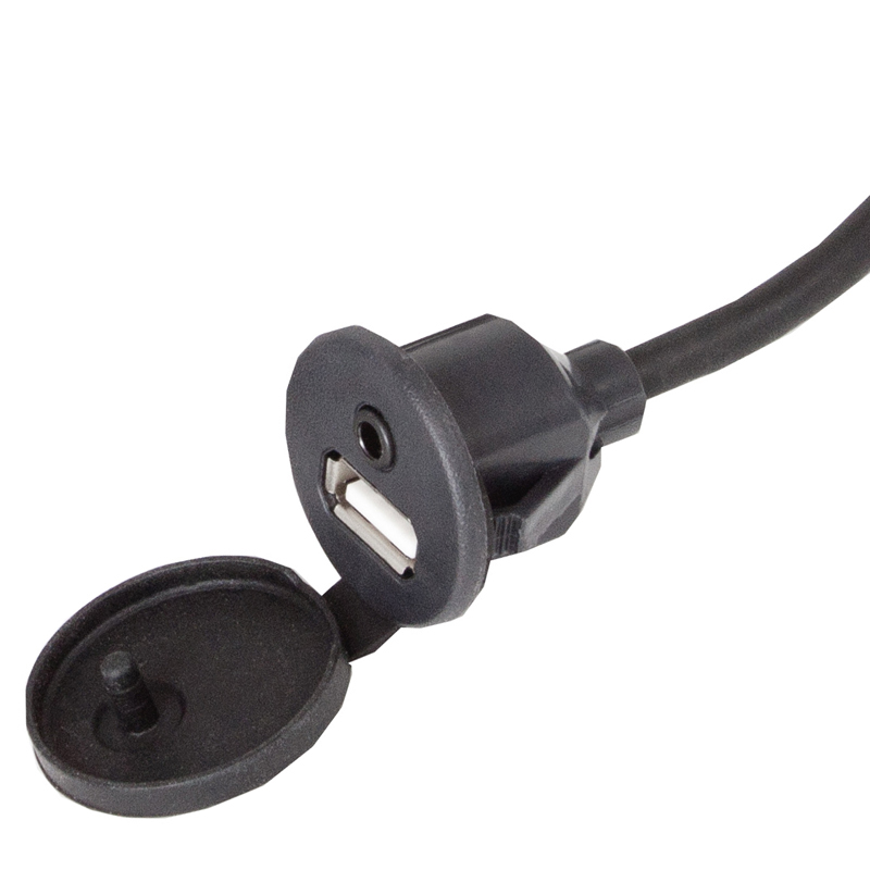 RetroSound | USB-PORT | USB-Einbaubuchse mit 35mm Stereoklinke Kabellänge 130cm schwarz